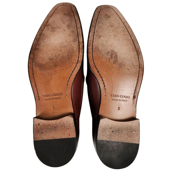 Paul Fredrick Italy Men's 9 Burnished Brown Leather Dress Shoes Venetian Loafers - Picture 3 of 13